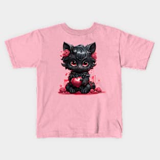 Black Cat Valentine Kids T-Shirt